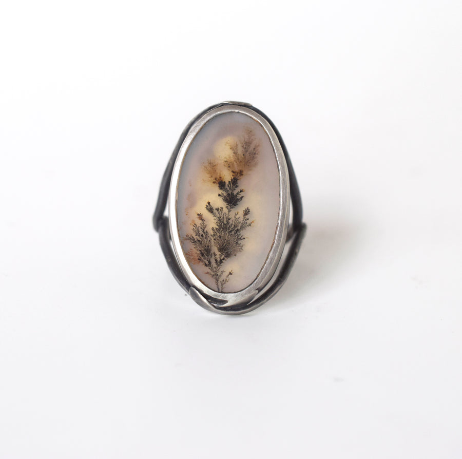 Fine Feather Dendritic Agate Ring