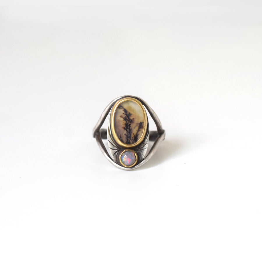 Opal and Dendritic Agate Ring