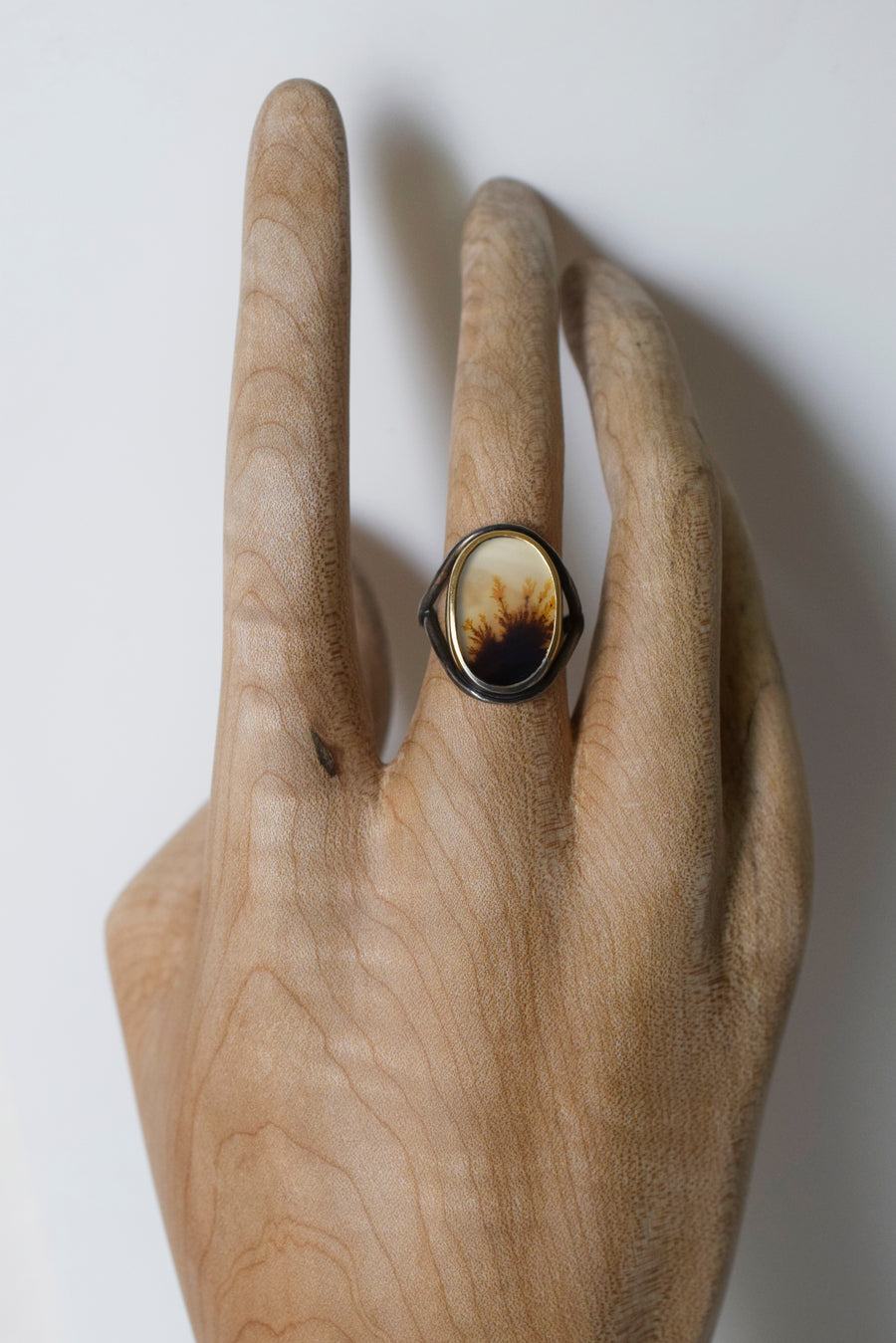 Golden Piece of Turf Dendritic Agate Ring