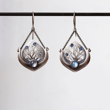 Moonstone and Sapphire Botany Earrings
