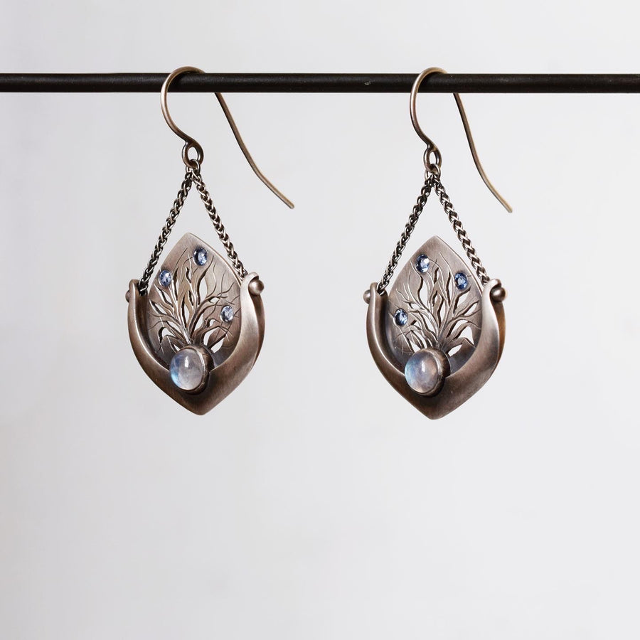 Moonstone and Sapphire Botany Earrings
