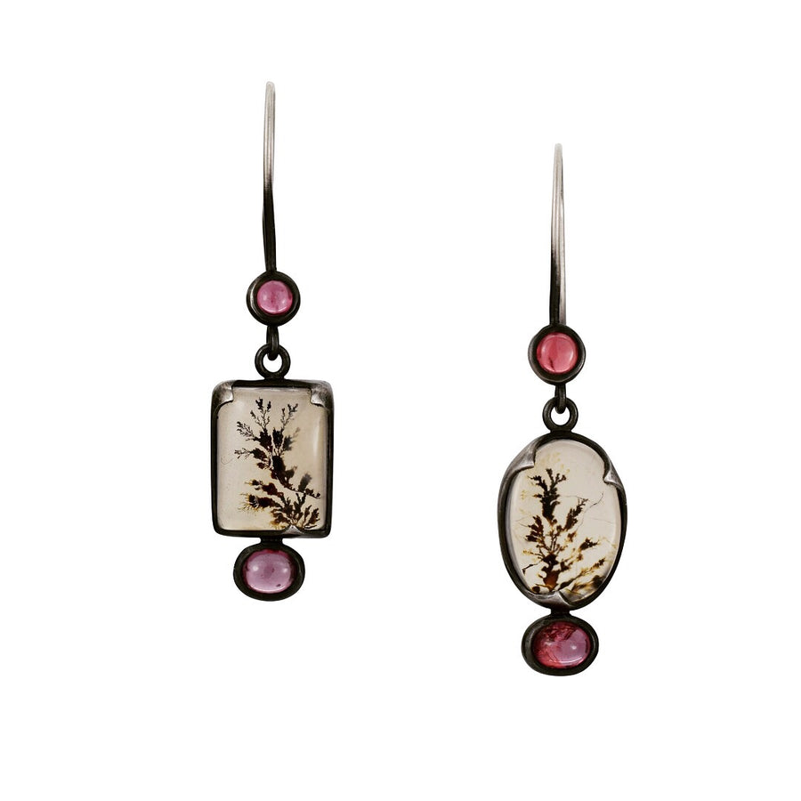 Pink Spinel and Dendritic Agate Earrings