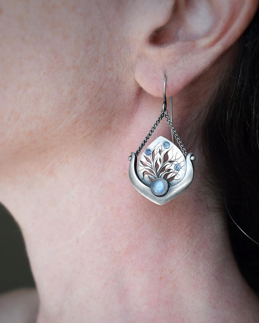 Moonstone and Sapphire Botany Earrings