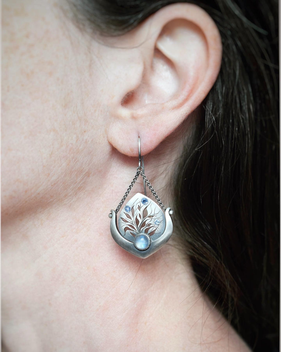 Moonstone and Sapphire Botany Earrings