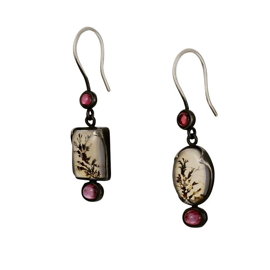 Pink Spinel and Dendritic Agate Earrings